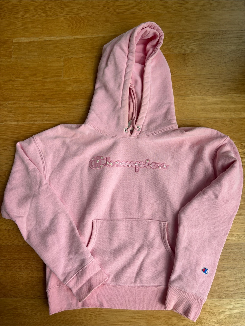 Champion Pink Pullover Hoodie with Embroidered Logo
